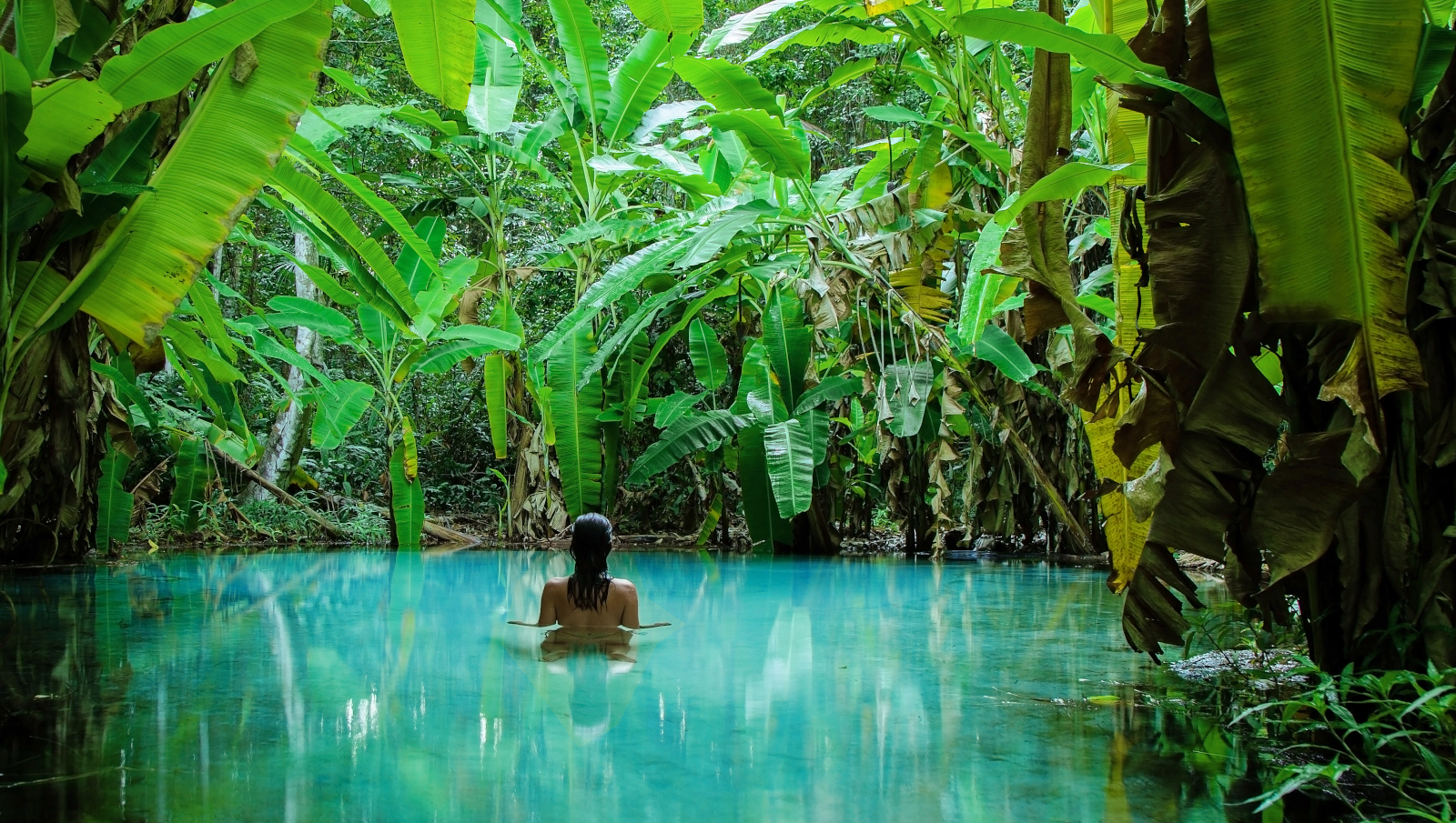 woman in jungle pool