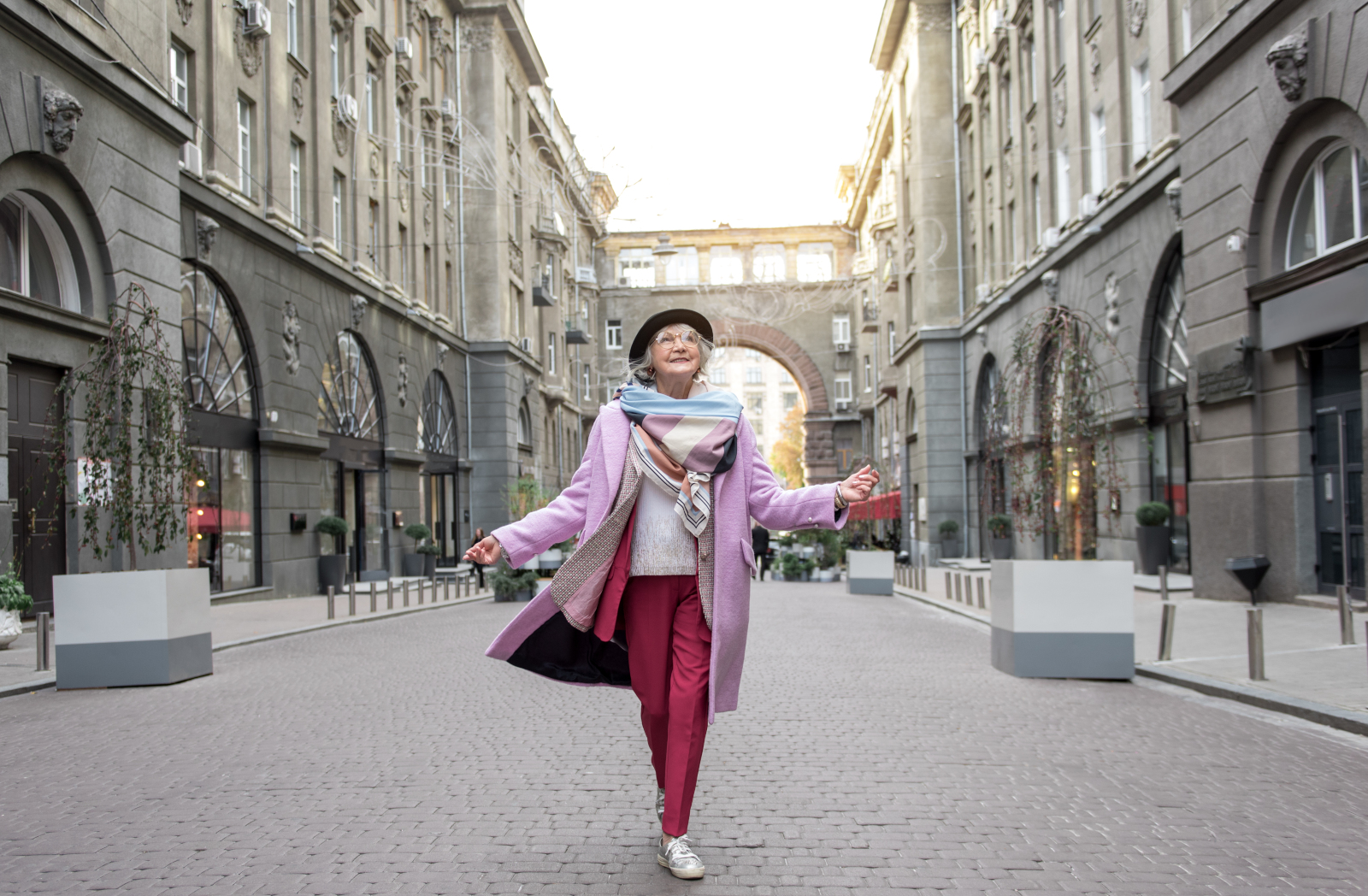 Mature lady in street of big city