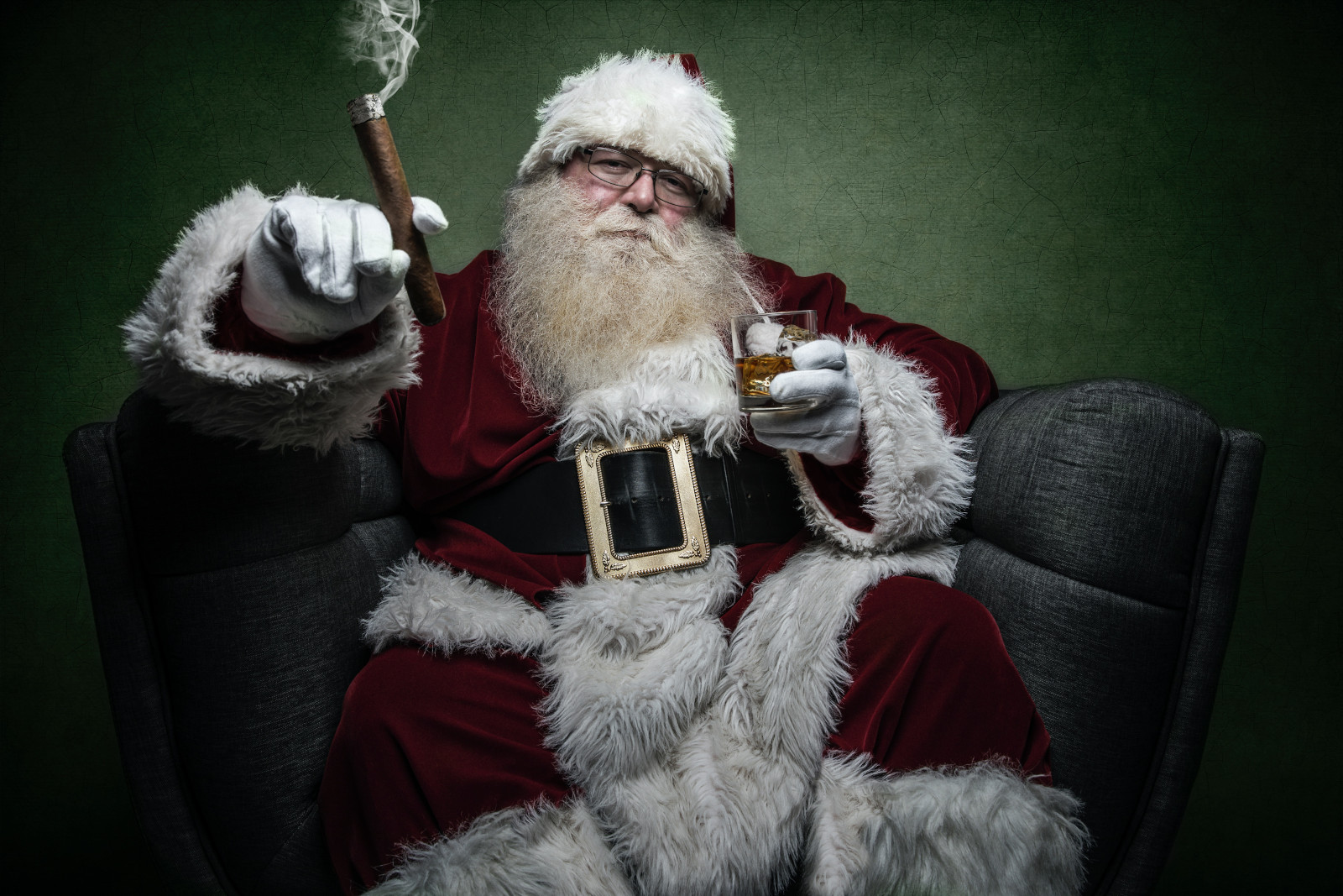 Santa smoking and drinking